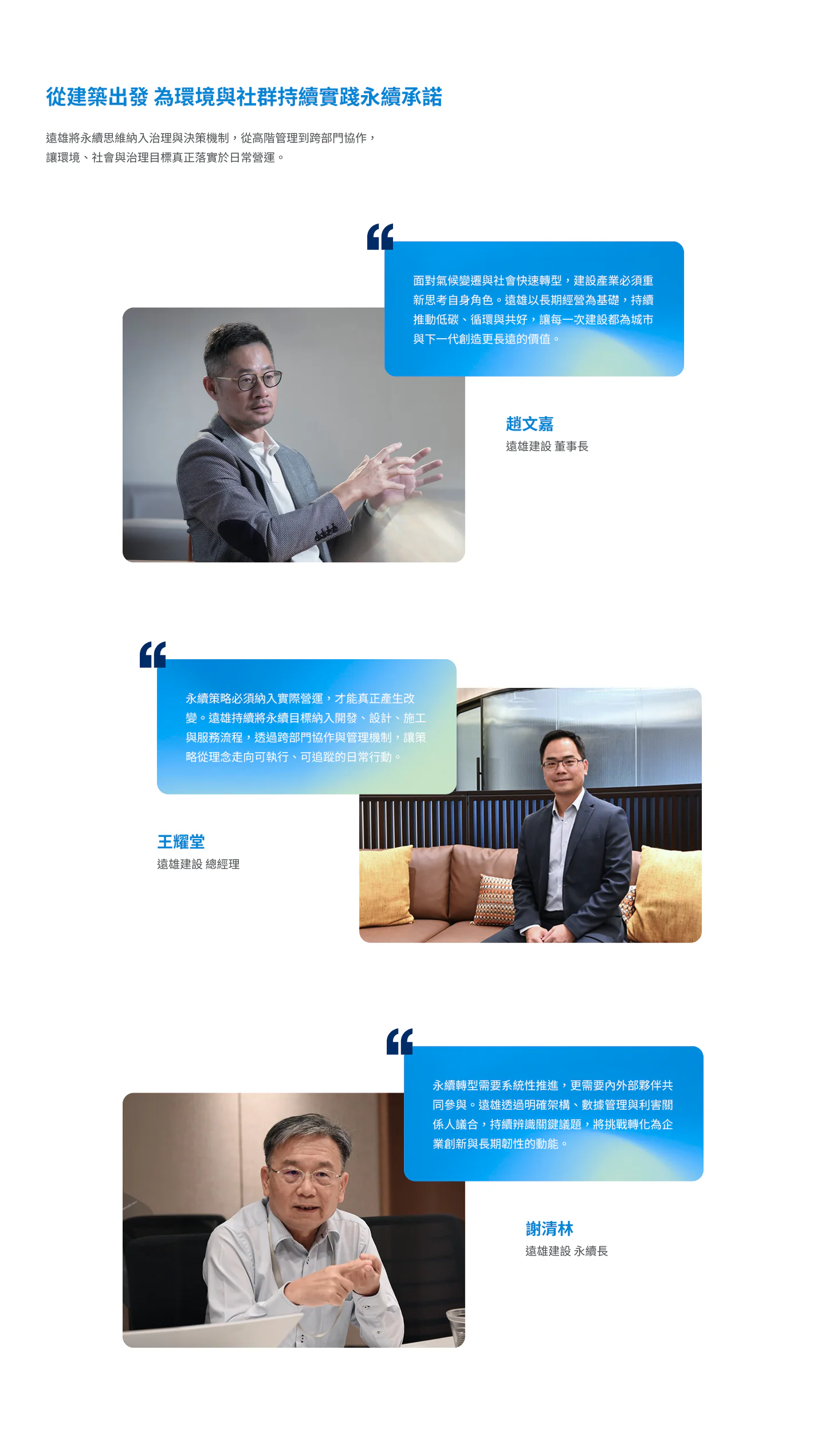 從建築出發，為環境與社群持續實踐永續承諾——董事長趙文嘉、總經理王耀堂、永續長謝清林