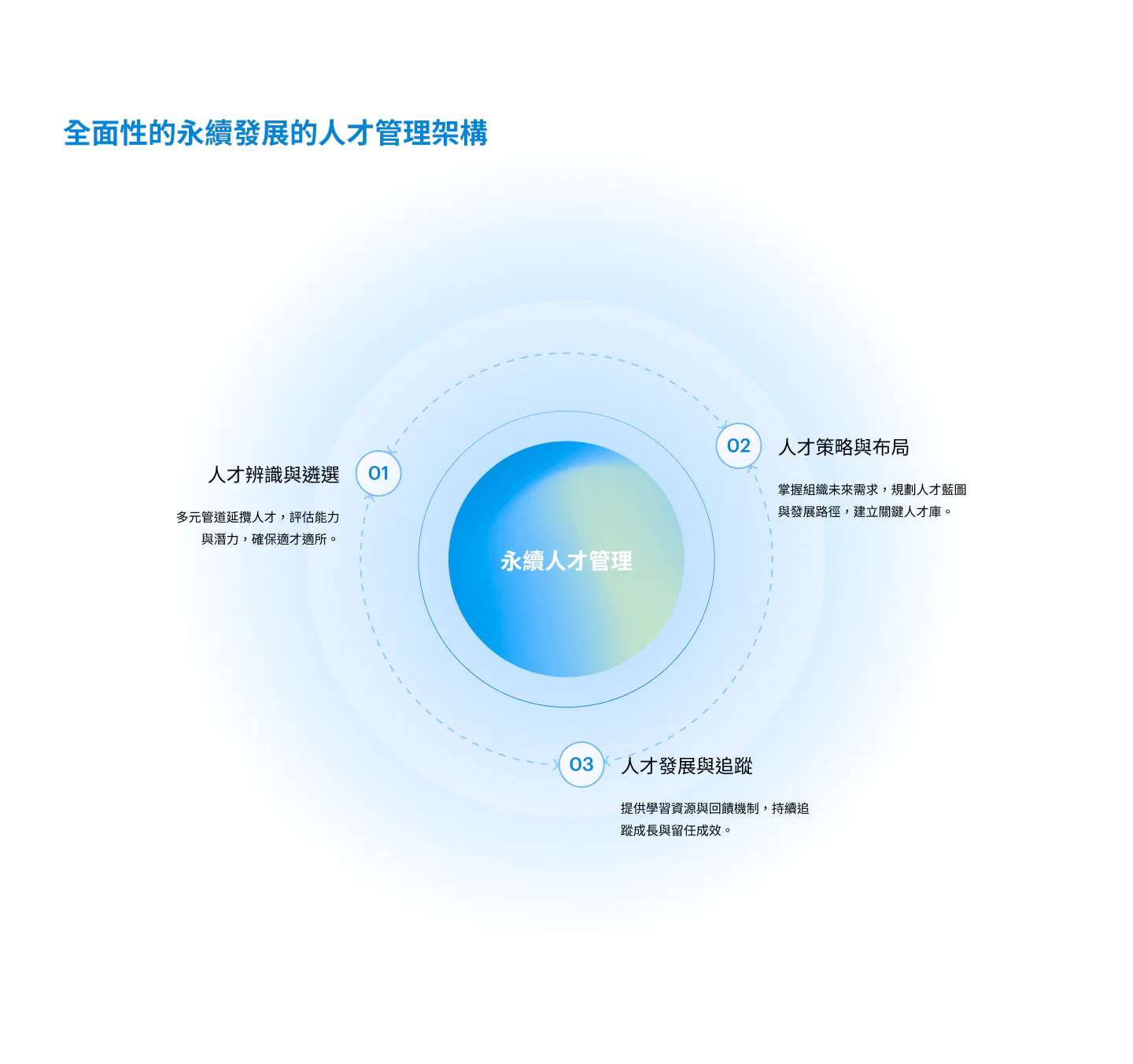 全面性的永續發展的人才管理架構：人才策略與布局、人才辨識與遴選